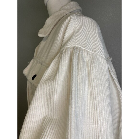 POL Jacket Womens M Ivory White Corduroy Raw Edge Cotton Trucker Puff Sleeve - Picture 4 of 11